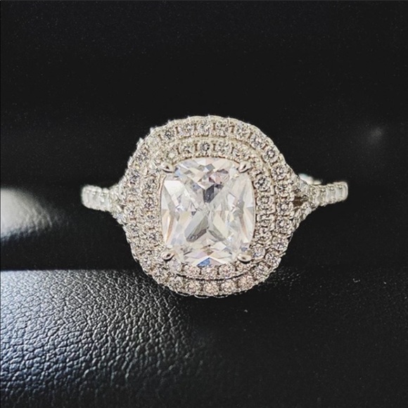 NEWπ925 Sterling Silver Diamond Halo Ring - Picture 3 of 8